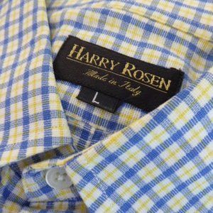 Harry Rosen blue white yellow plaid cotton shirt